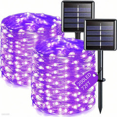 2-Pack Solar-Powered Copper Wire String Lights, 72 Feet (200 Leds), 8 Modes, Perfect for Outdoor Gardens, Parties, Weddings, Courtyards, Halloween, Christmas Decorations, Camping Essentials Fairy String Lights