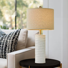 Ceramic Table Lamp Set of 2 24" White Contemporary Bedside Nightstand Lamps for Bedroom Living Room
