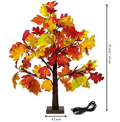 25" Artificial Fall Maple Leaves Light Tree, 24 LED Autumn Table Lights Wedding Party Fall Decorations for Home