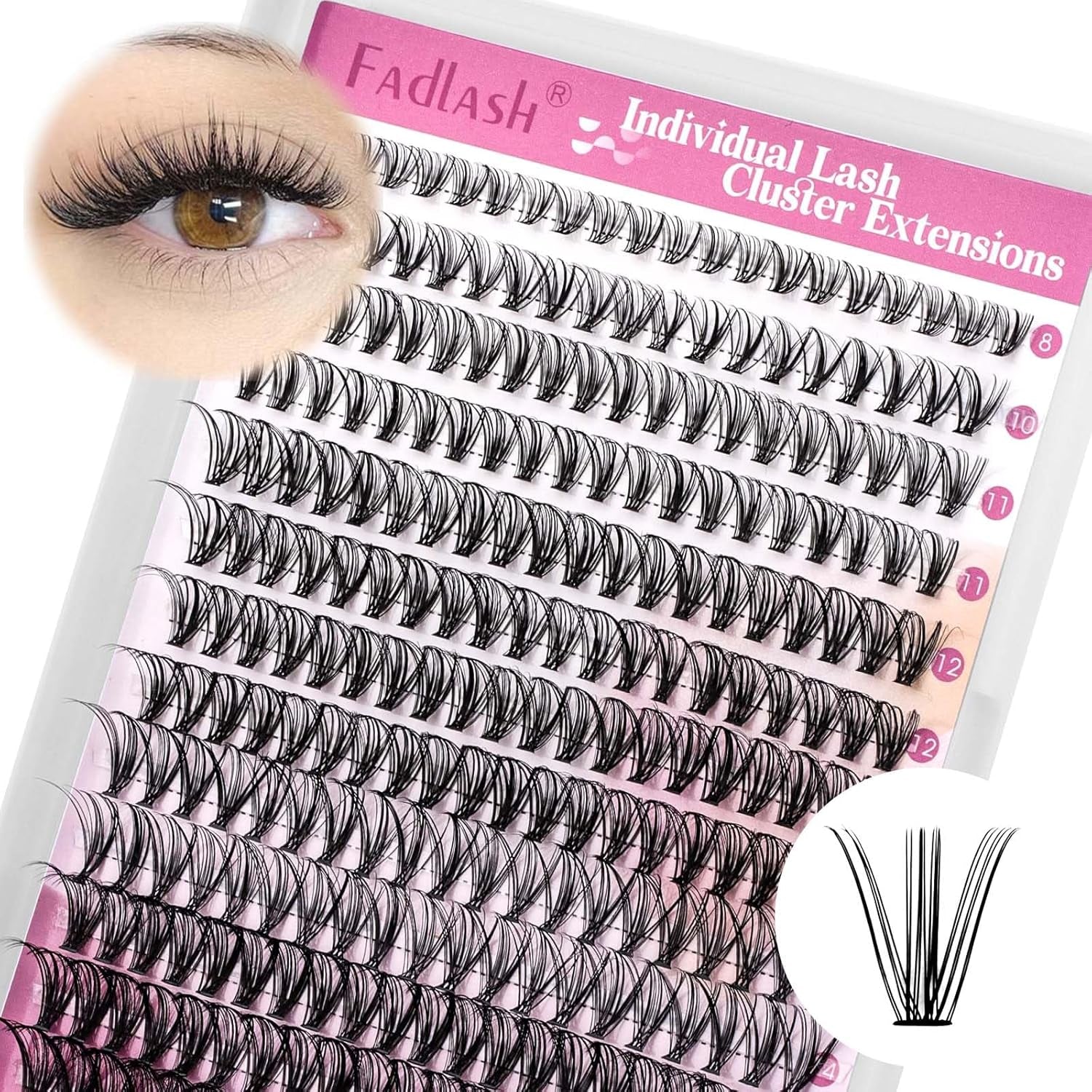 DIY Eyelash Extension Large Tray 10D 20D 30D 40D Cluster Lashes Mixed Tray Natural Long Mink Individual Lashes Reusable False Eyelashes Extension (20D-0.07-C, 8-16Mm)
