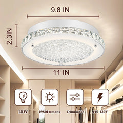 LED Kitchen Light Fixture for Ceiling Light Fixture,11 Inch Crystal Ceiling Light for Bathroom Hallway Living Room Dimmable 4000K Super Bright