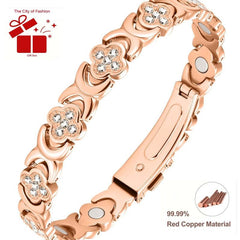 City Fashion Copper Bracelets for Women, Ultra Strength Magnetic Bracelet with 3800 Gauss Magnets & Sparkling Cubic Zirconia, Adjustable,Charm Bracelet Rhinestone Decorated Bangle