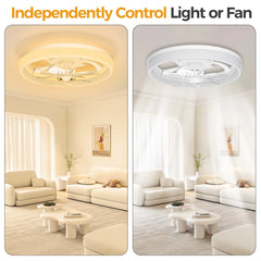 19" Ceiling Fan with Light - 3 Colors Lighting, 6 Wind Speeds, Remote Control&App, Modern Dimmable LED, Smart Ceiling Fan for Bedroom(White)