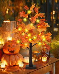 25" Artificial Fall Maple Leaves Light Tree, 24 LED Autumn Table Lights Wedding Party Fall Decorations for Home