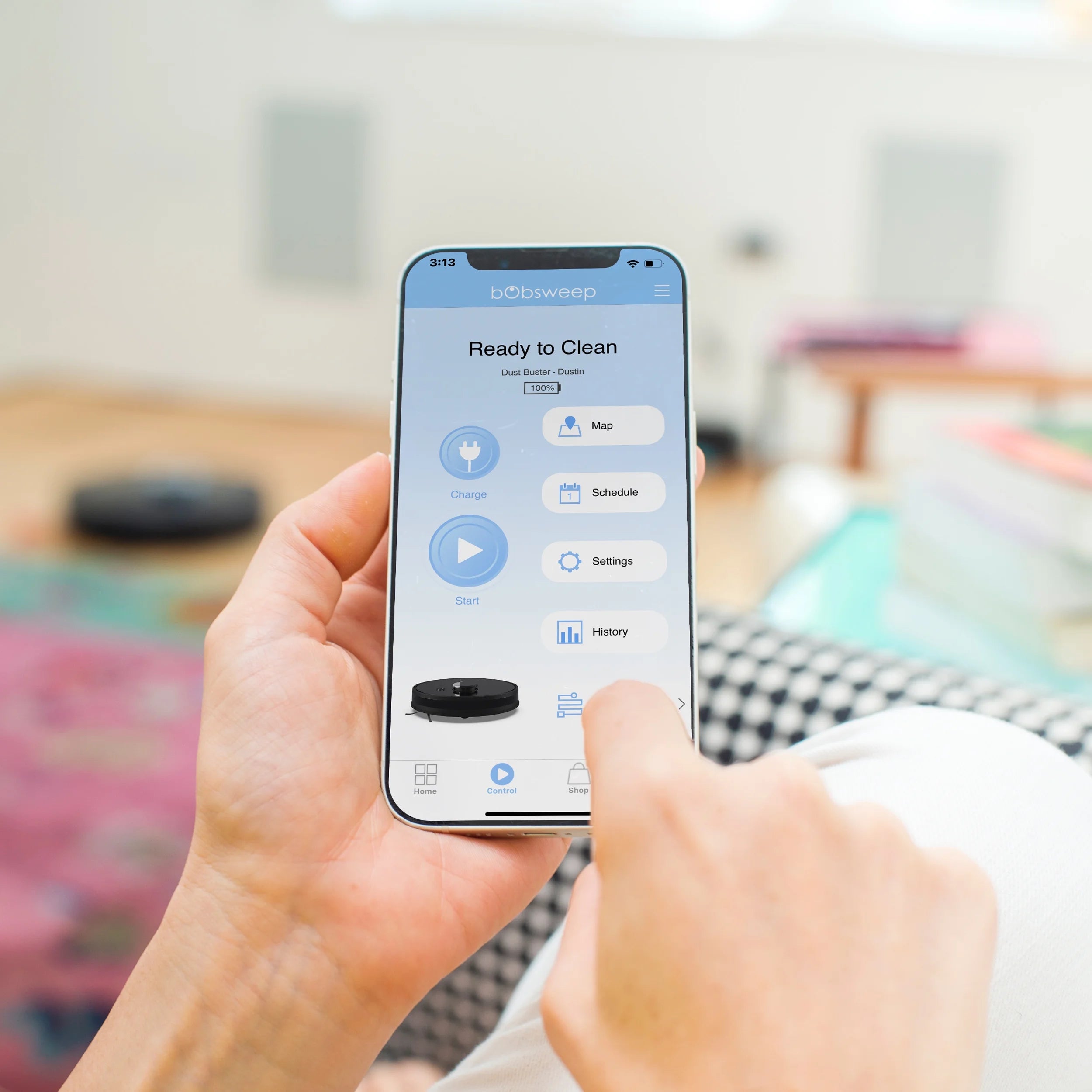 Dustin Wi-Fi Connected Self-Emptying Robot Vacuum and Mop, Navy