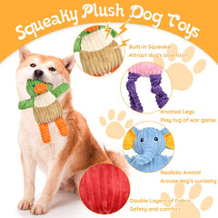 5 Pack Tough Dog Toys Stuffed Squeaky Dog Toys Assortment Plush Animal Dog Toy Value Bundle Puppy Pet Dog Toys for Small Medium Large Dogs