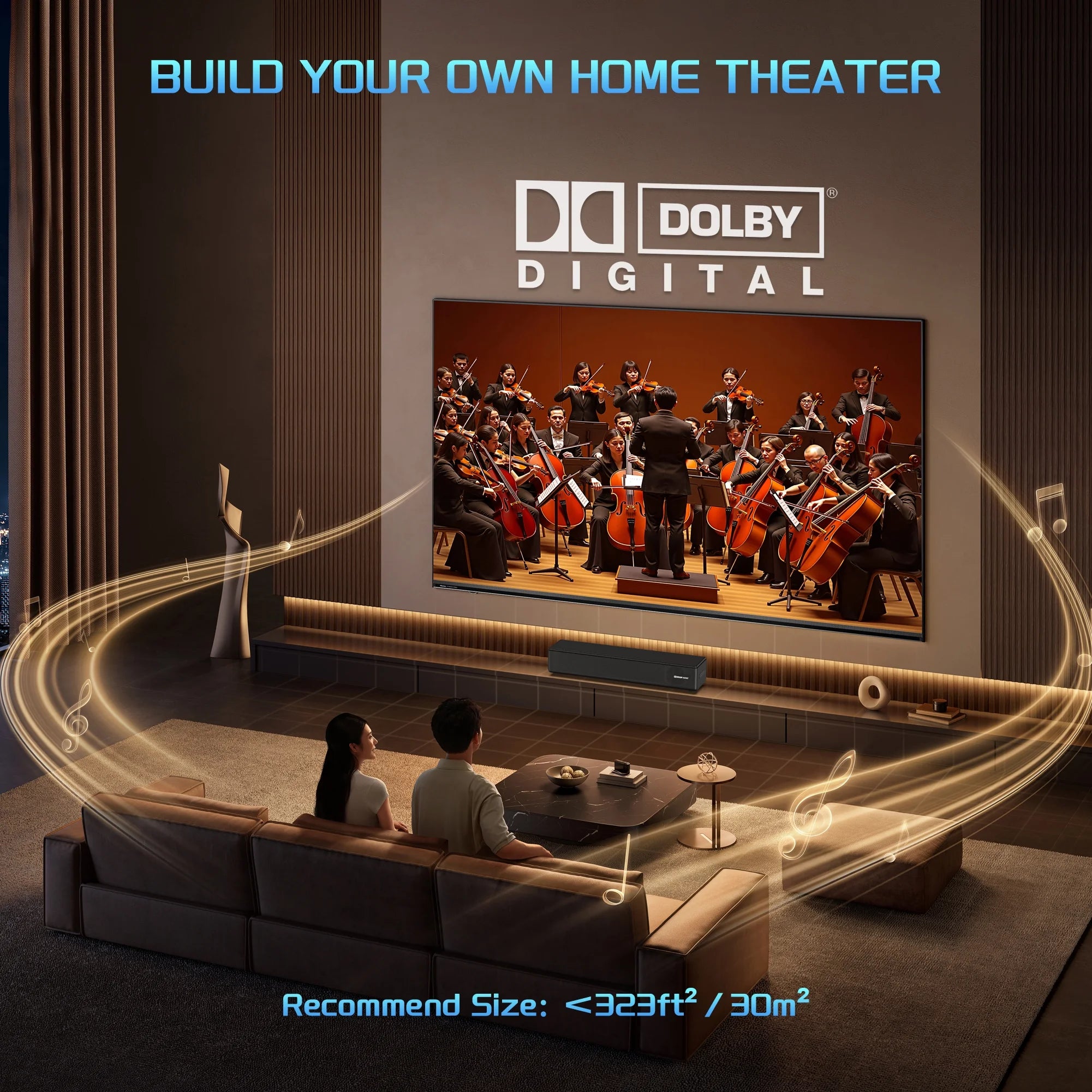Sound Bar for TV, 100W Soundbar with Dolby Digital, HDMI, Bluetooth 5.3
