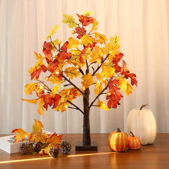 25" Artificial Fall Maple Leaves Light Tree, 24 LED Autumn Table Lights Wedding Party Fall Decorations for Home