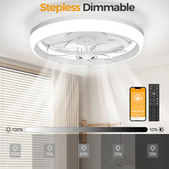 19" Ceiling Fan with Light - 3 Colors Lighting, 6 Wind Speeds, Remote Control&App, Modern Dimmable LED, Smart Ceiling Fan for Bedroom(White)