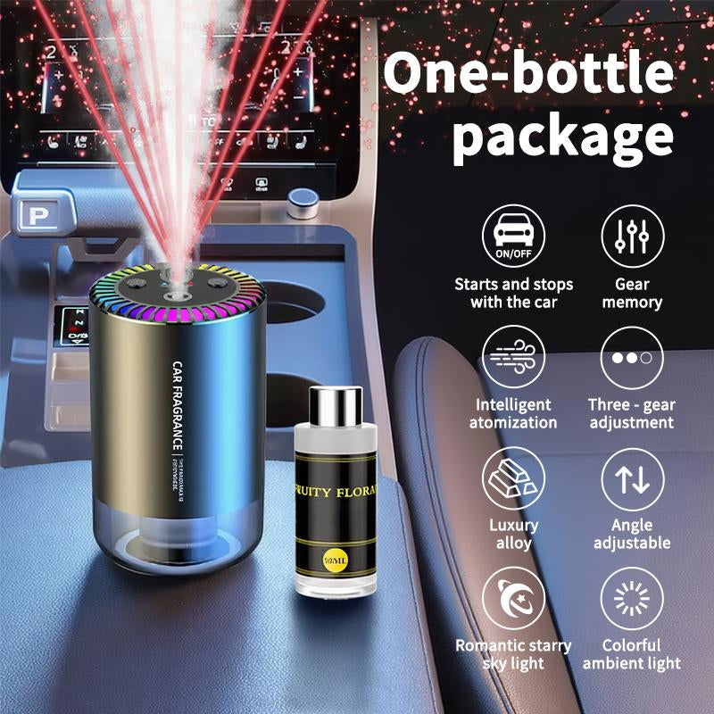 Smart Car Aromatherapy Diffuser 50ML Air Freshener with Starry Sky Effect 2025 Thanksgiving Gift 6.8X6.8X11.6Cm Solid Design Romantic Ambient Light Auto Start Stop Atomizing Fragrance Spray