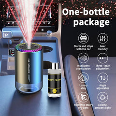 Smart Car Aromatherapy Diffuser 50ML Air Freshener with Starry Sky Effect 2025 Thanksgiving Gift 6.8X6.8X11.6Cm Solid Design Romantic Ambient Light Auto Start Stop Atomizing Fragrance Spray