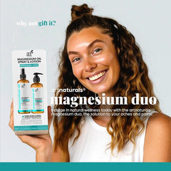 Artnaturals Magnesium Oil Spray 12 Oz + Body Massage Lotion Set 8Oz for Feet & Sleep - Extra Strength Cream Ultra-Pure, Relief & Relaxation, Muscle Health Leg & Joint Care Topical Non Itch