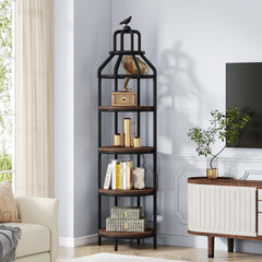 Tribesigns 4-Tier Narrow Tall Bookshelf Rustic Corner Book Shelf Freestanding Display Shelves Flower Metal Organiser, Wood Rack for Living Room Decoration Plant