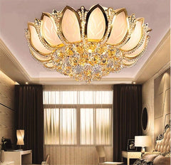 23.6Inch Lotus LED Crystal Ceiling Lighting Chandelier with Remote,Luxury Flush Mount Ceiling Light Pendant Lamp Fixture for Livingroom Bedroom