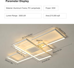 Modern Ceiling Light Dimmable LED Chandelier with Remote Control,50W 3-Layer Square Ceiling Lamp Acrylic Flush Mount Ceiling Lights Fixtures for Bedroom Dining Living Room Kitchen(White)