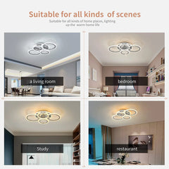 Modern Ceiling Light 58W Dimmable Flush Mount LED Ceiling Lamp 4 Rings Acrylic Ceiling Chandelier for Living Room Dining Room Bedroom,Chrome