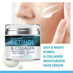 Day and Night Retinol & Collagen Moisturizer Face Cream W Hyaluronic Acid 1.7Oz