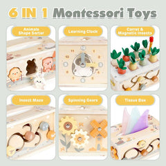 Baby Tissue Box Toy - Wooden Montessori Toys , Educational Baby Toys for Preschool Learning Fine Motor Skills, Activity Cube Sensory, Multifunctional Stuffers Learning Toy