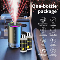 Smart Car Aromatherapy Diffuser 50ML Air Freshener with Starry Sky Effect 2025 Thanksgiving Gift 6.8X6.8X11.6Cm Solid Design Romantic Ambient Light Auto Start Stop Atomizing Fragrance Spray