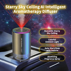 Smart Car Aromatherapy Diffuser 50ML Air Freshener with Starry Sky Effect 2025 Thanksgiving Gift 6.8X6.8X11.6Cm Solid Design Romantic Ambient Light Auto Start Stop Atomizing Fragrance Spray