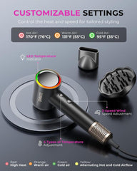 SHRATE Ultra-Fast Hair Dryer with 500 Million Negative Ions Magnetic Diffuser 1400W Power 160000 RPM Low Noise 5X Faster Drying Portable Lightweight Ergonomic Design
