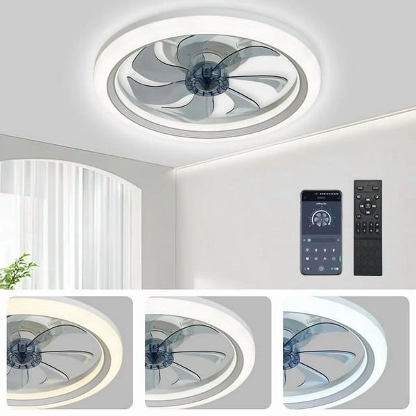 Ceiling Fans with Lights,20" Low Profile Ceiling Fan with Light,Dimmable LED Ceiling Fan,Modern Flush Mount Fan Light,App & Remote Control,Bladeless Ceiling Fans for Bedroom,Living Room-White