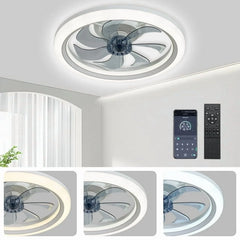 Ceiling Fans with Lights,20" Low Profile Ceiling Fan with Light,Dimmable LED Ceiling Fan,Modern Flush Mount Fan Light,App & Remote Control,Bladeless Ceiling Fans for Bedroom,Living Room-White