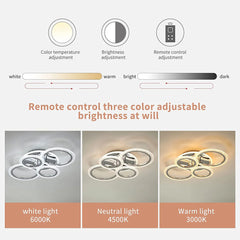 Modern Ceiling Light 58W Dimmable Flush Mount LED Ceiling Lamp 4 Rings Acrylic Ceiling Chandelier for Living Room Dining Room Bedroom,Chrome